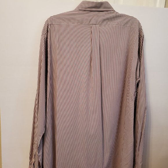 Ralph Lauren classic fit long sleeves brown/white custom fit-striped men shirt. - Picture 7 of 15